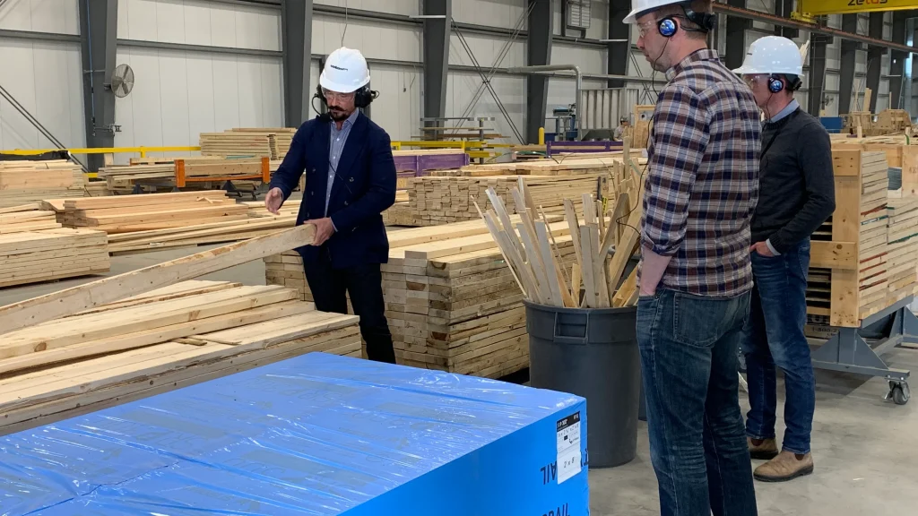 Frank Cairo shows home building materials at Caivan’s manufacturing facility